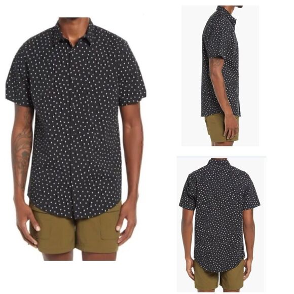 Like New! BP Black and White Polka Dot Short Sleeve Stretch Cotton Button Up XL - Picture 1 of 6